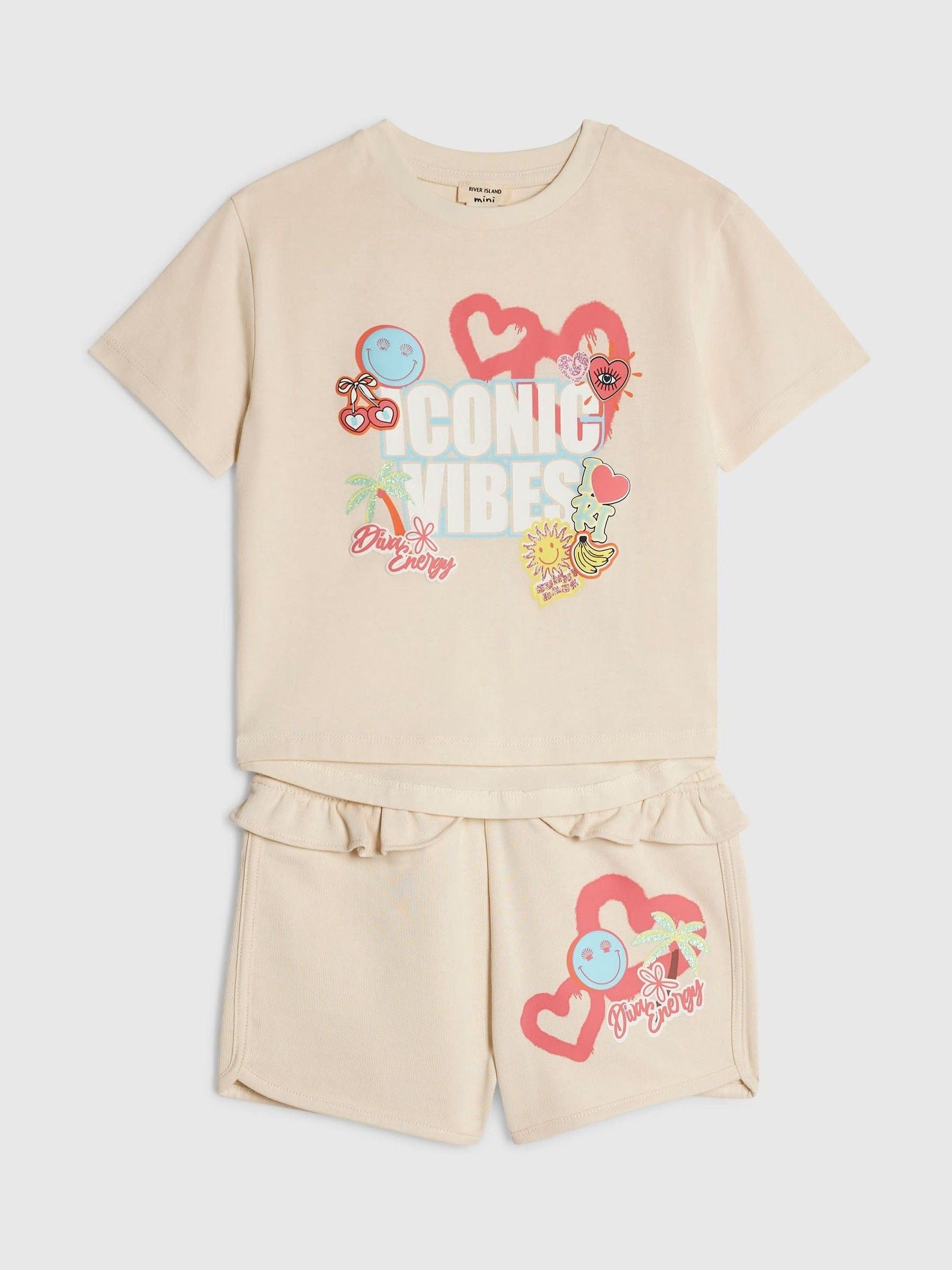 River Island Cream T-Shirt & Runner Shorts Set image 3