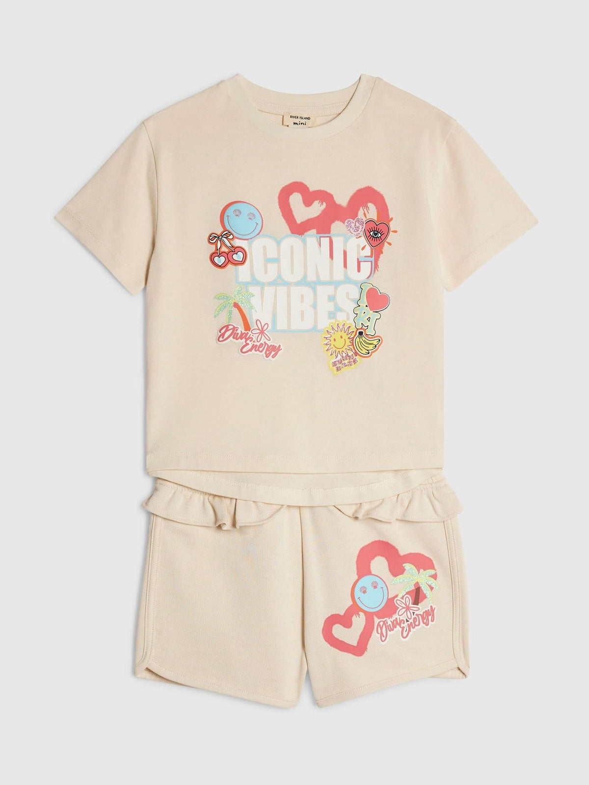 Dsiney Kidz - River Island Cream T-Shirt & Runner Shorts Set image 3
