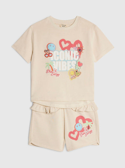 River Island Cream T-Shirt & Runner Shorts Set image 3