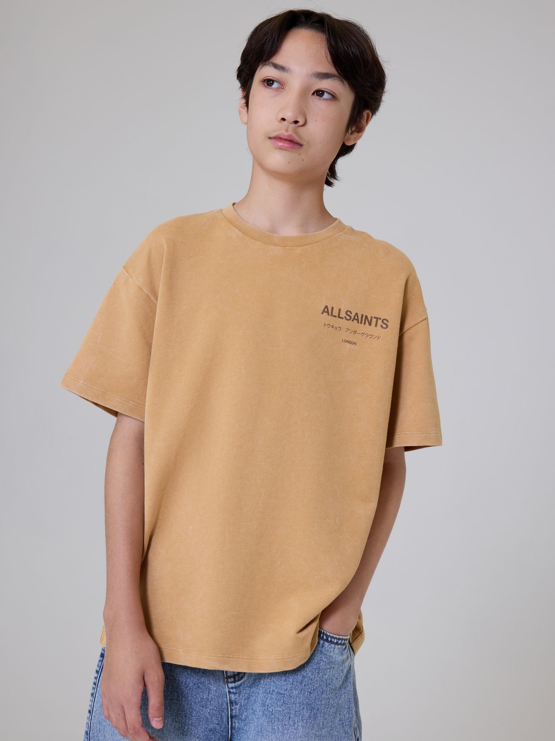 Dsiney Kidz - smALLSAINTS Washed Yellow Oversized Underground Crew Neck Cotton T-Shirt image 3