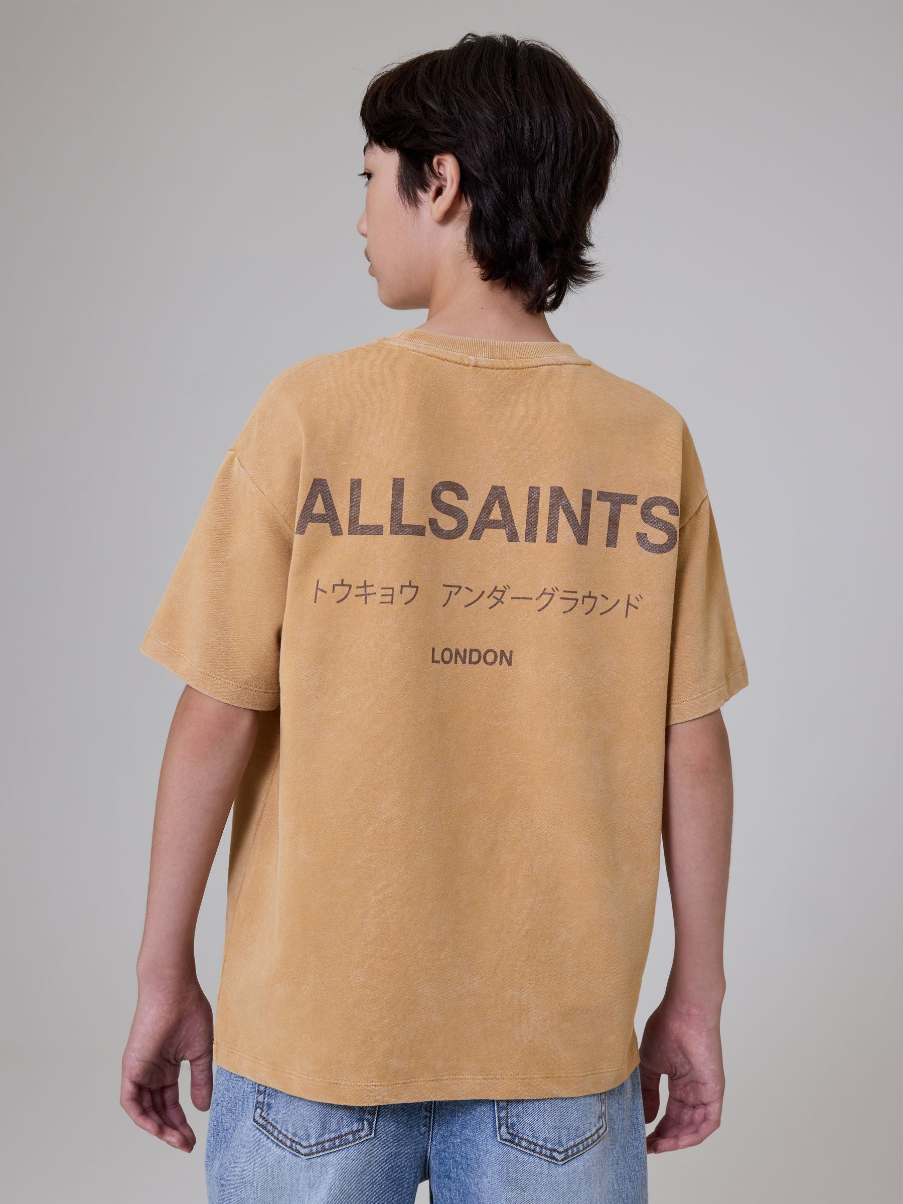 Dsiney Kidz - smALLSAINTS Washed Yellow Oversized Underground Crew Neck Cotton T-Shirt image 4