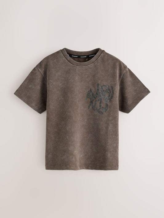 Dsiney Kidz - smALLSAINTS Washed Brown Oversized Orlando Logo Crew Neck T-Shirt image 1