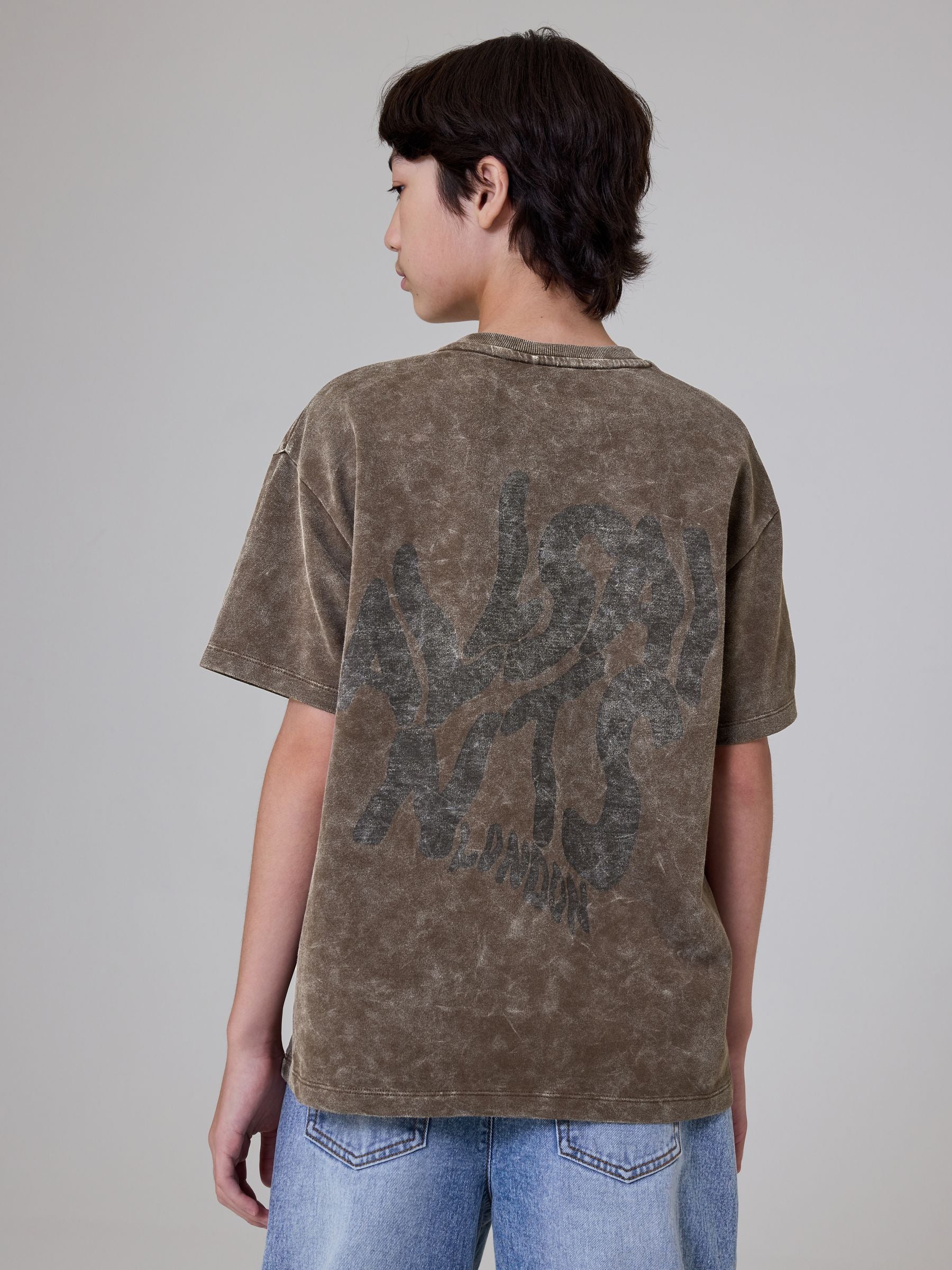 Dsiney Kidz - smALLSAINTS Washed Brown Oversized Orlando Logo Crew Neck T-Shirt image 3
