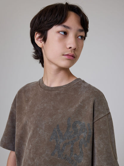 Dsiney Kidz - smALLSAINTS Washed Brown Oversized Orlando Logo Crew Neck T-Shirt image 4