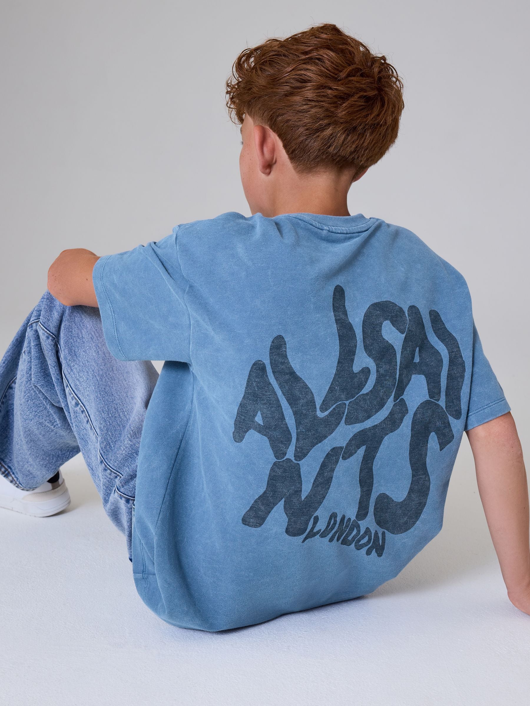 Dsiney Kidz - smALLSAINTS Washed Blue Oversized Orlando Logo Crew Neck T-Shirt image 1