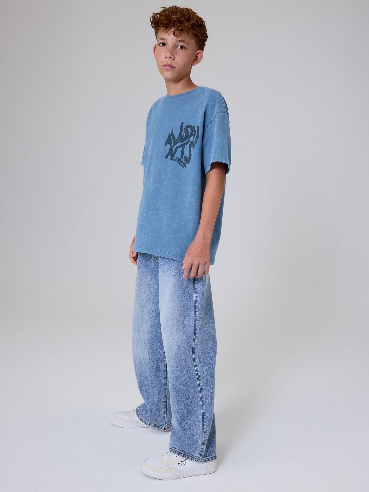 Dsiney Kidz - smALLSAINTS Washed Blue Oversized Orlando Logo Crew Neck T-Shirt image 2