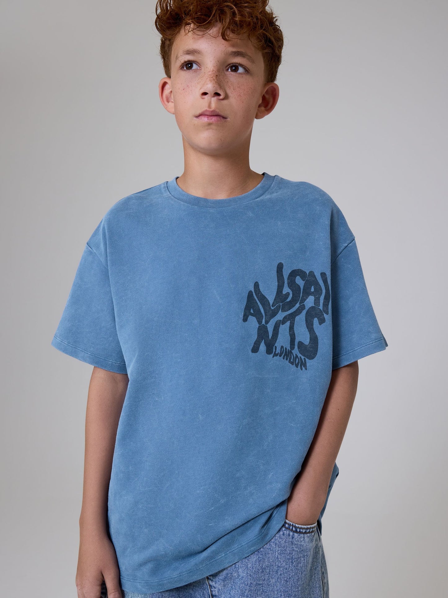 Dsiney Kidz - smALLSAINTS Washed Blue Oversized Orlando Logo Crew Neck T-Shirt image 3