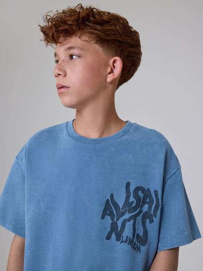 Dsiney Kidz - smALLSAINTS Washed Blue Oversized Orlando Logo Crew Neck T-Shirt image 4