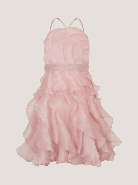 Monsoon Pink Glitter Ruffle Party Dress image 1