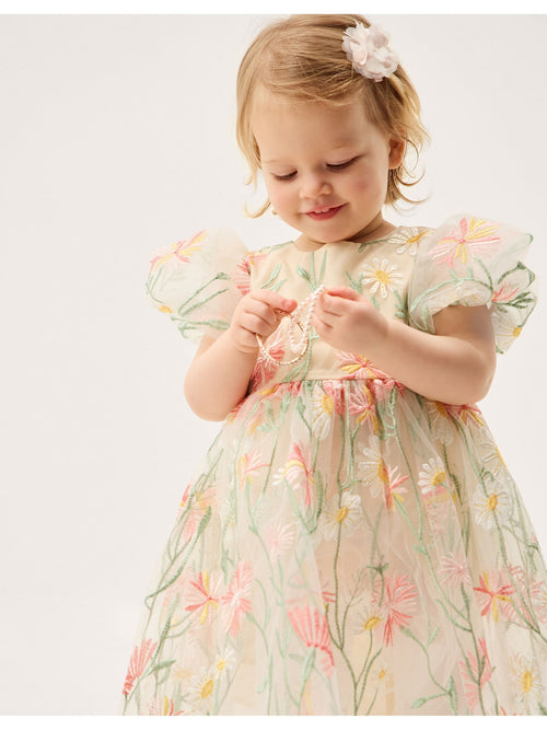 Dsiney Kidz - Monsoon White Baby Celina Daisy Embroidered Party Dress image 1