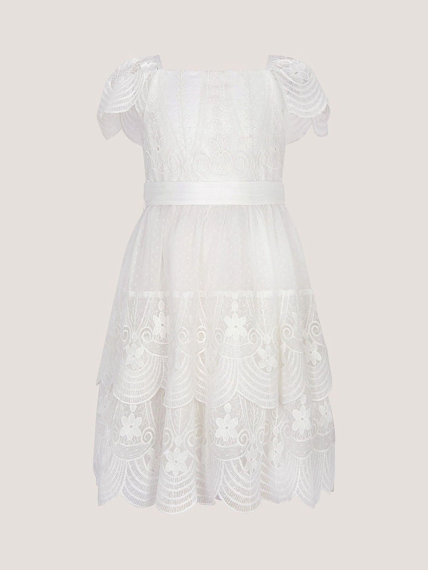 Monsoon Cream Isabel Lace Scallop Tiered Party Dress image 1