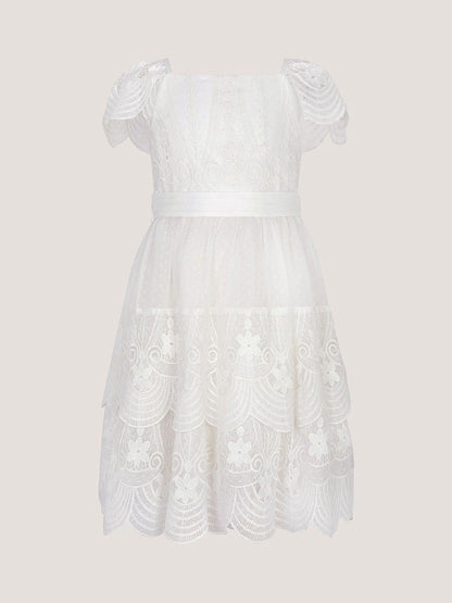 Monsoon Cream Isabel Lace Scallop Tiered Party Dress image 1