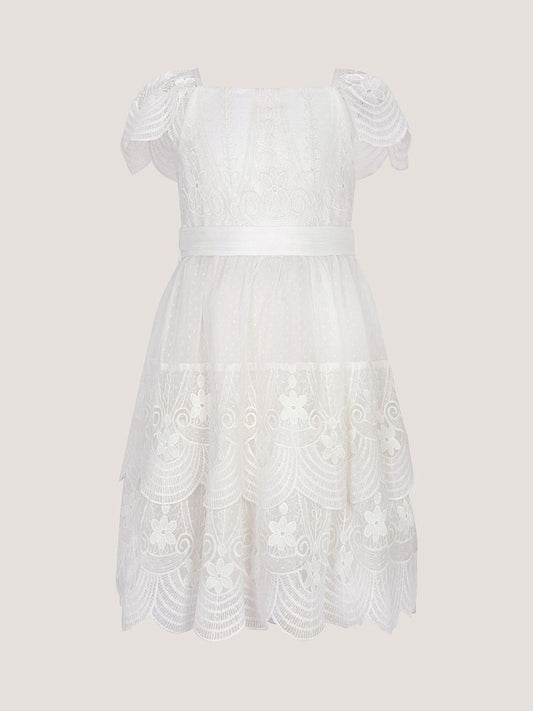 Monsoon Cream Isabel Lace Scallop Tiered Party Dress image 1