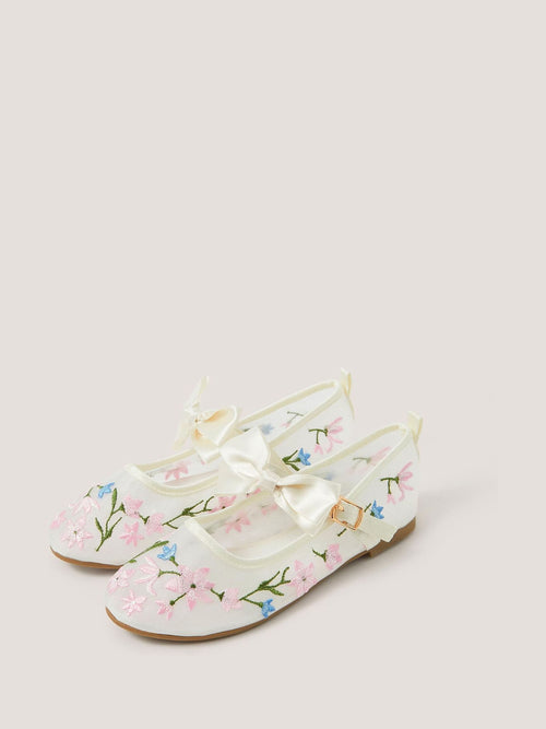 Monsoon White Flower Embroidered Bow Ballet Flats image 1