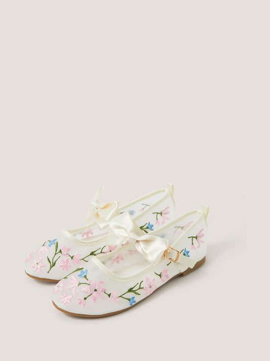 Monsoon White Flower Embroidered Bow Ballet Flats image 1