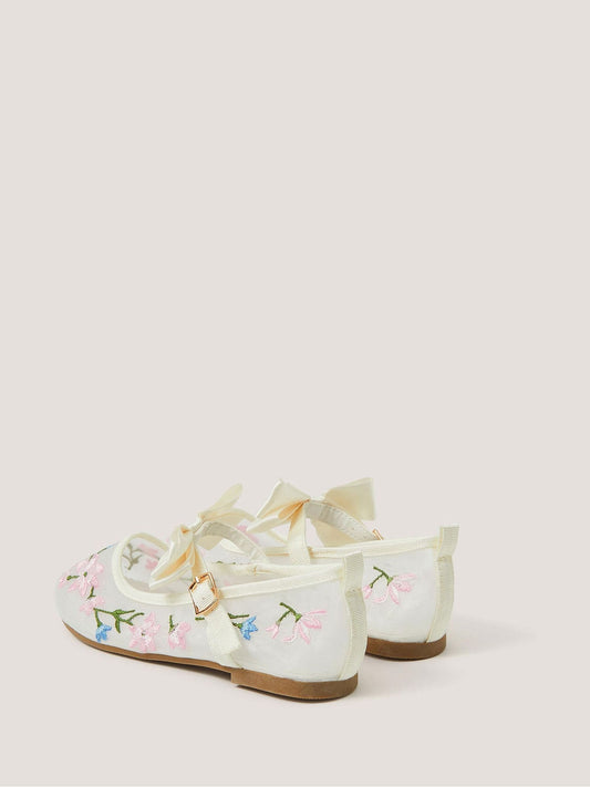 Monsoon White Flower Embroidered Bow Ballet Flats image 2