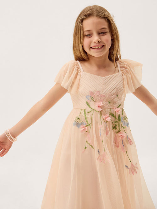 Dsiney Kidz - Monsoon Orange Estella Floral Embroidered Party Dress image 1
