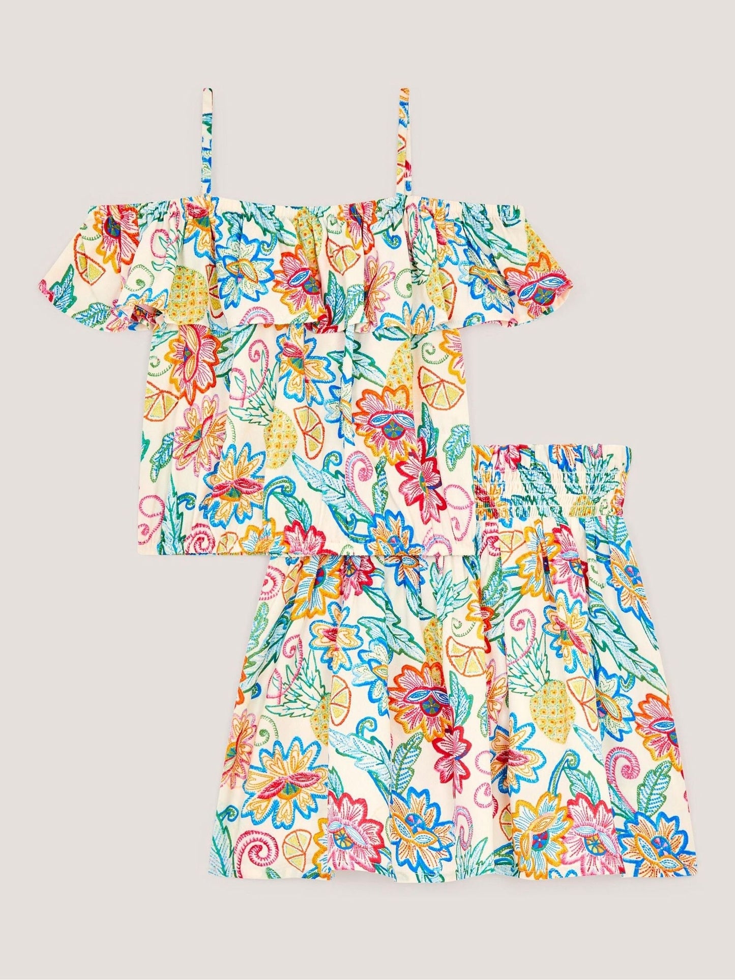 Monsoon Cream Tropical Floral Bardot Top & Skirt Set image 1