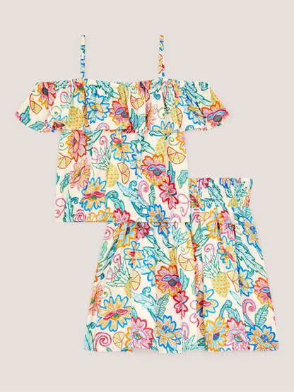 Monsoon Cream Tropical Floral Bardot Top & Skirt Set image 1