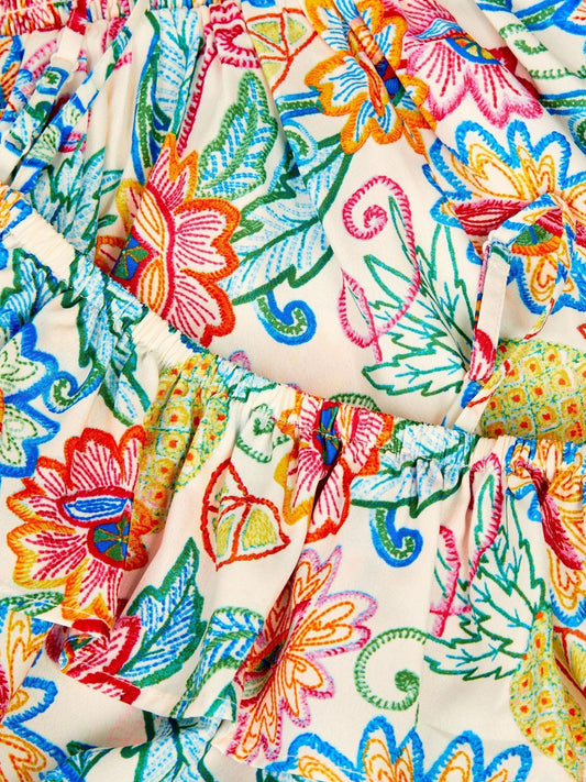 Monsoon Cream Tropical Floral Bardot Top & Skirt Set image 2