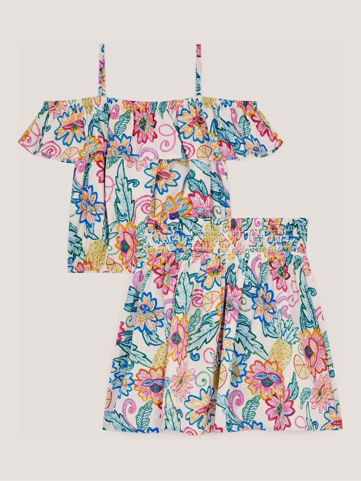 Dsiney Kidz - Monsoon Cream Tropical Floral Bardot Top & Skirt Set image 3