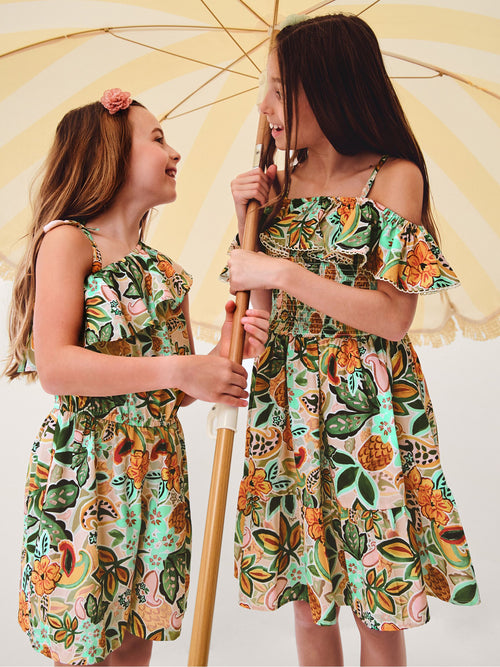 Dsiney Kidz - Monsoon Green Tropical Floral Frilly Dress image 1