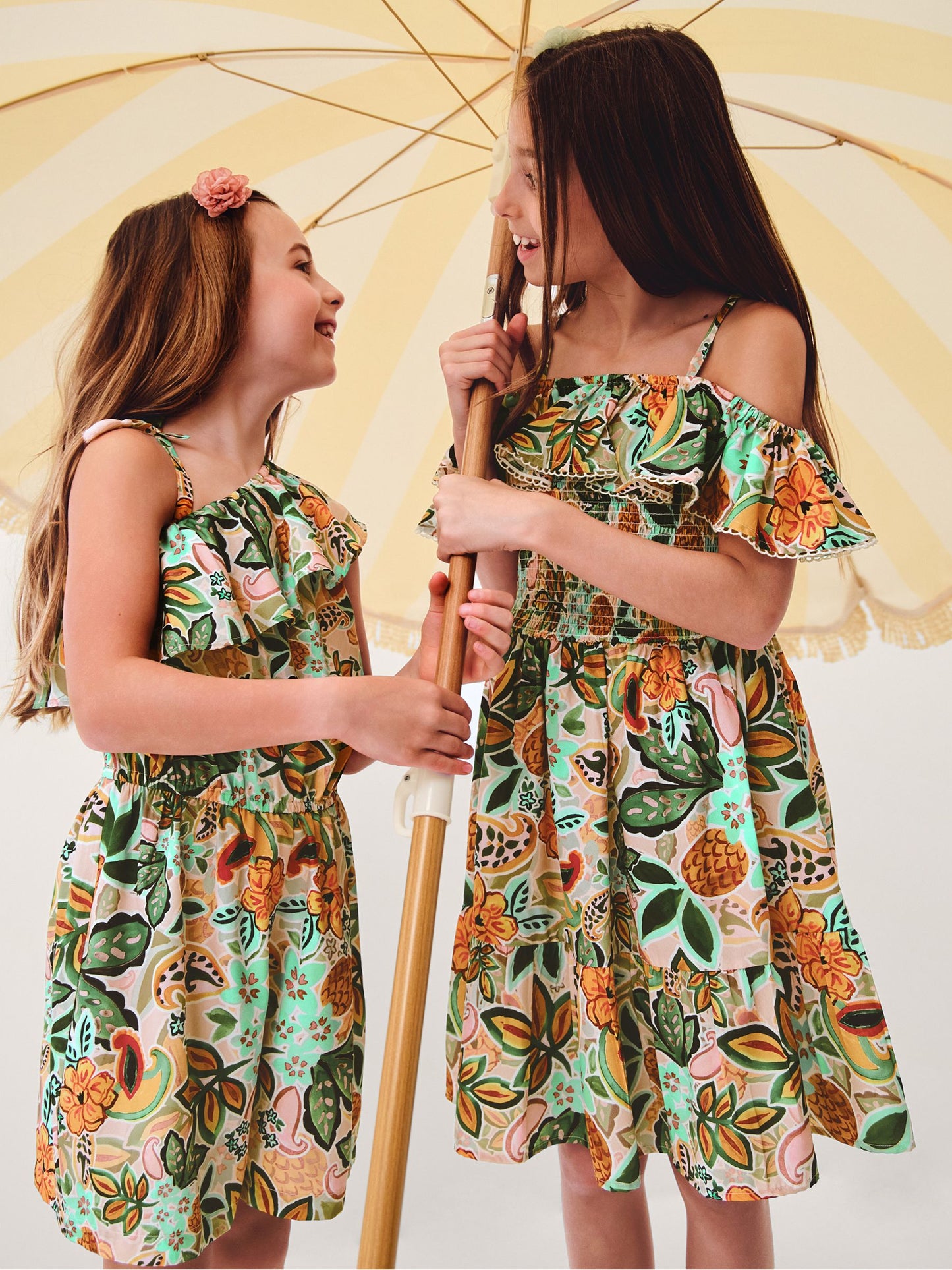Monsoon Green Tropical Floral Frilly Dress image 1