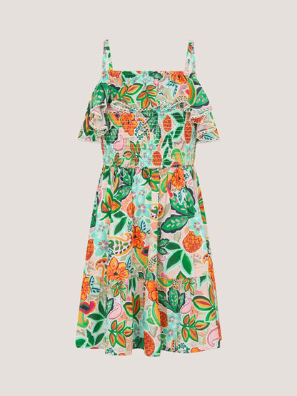 Monsoon Green Tropical Floral Frilly Dress image 2