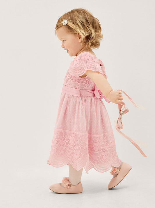 Monsoon Pink Isabel Lace Scallop Tiered Party Dress image 1