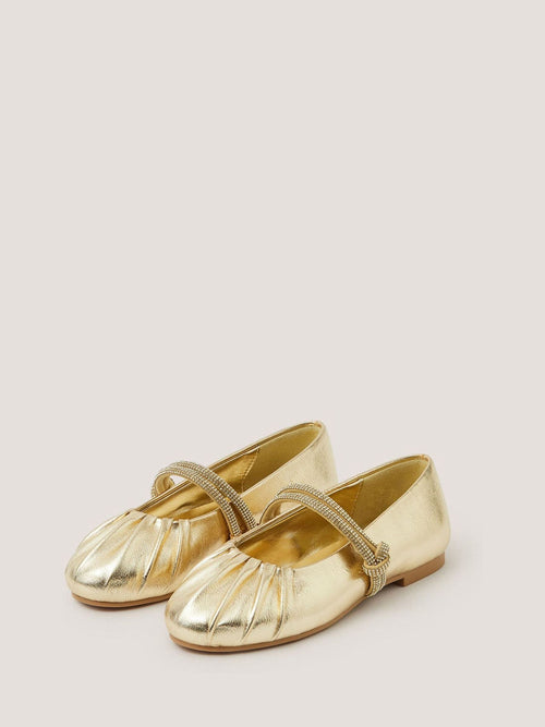Monsoon Gold Diamanté Strap Ballet Flats image 1