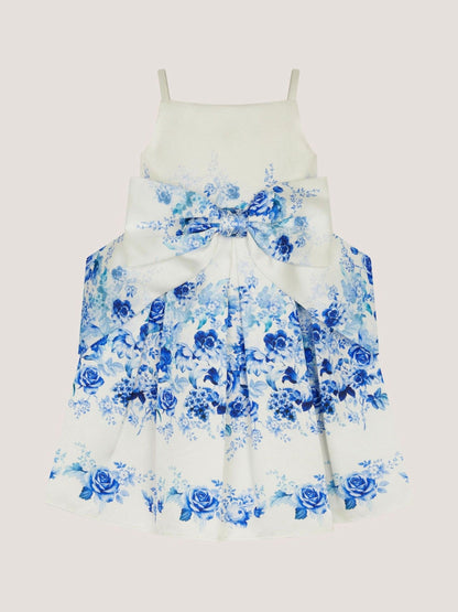 Monsoon Blue Baby Rose Print Bow Party Dress image 1