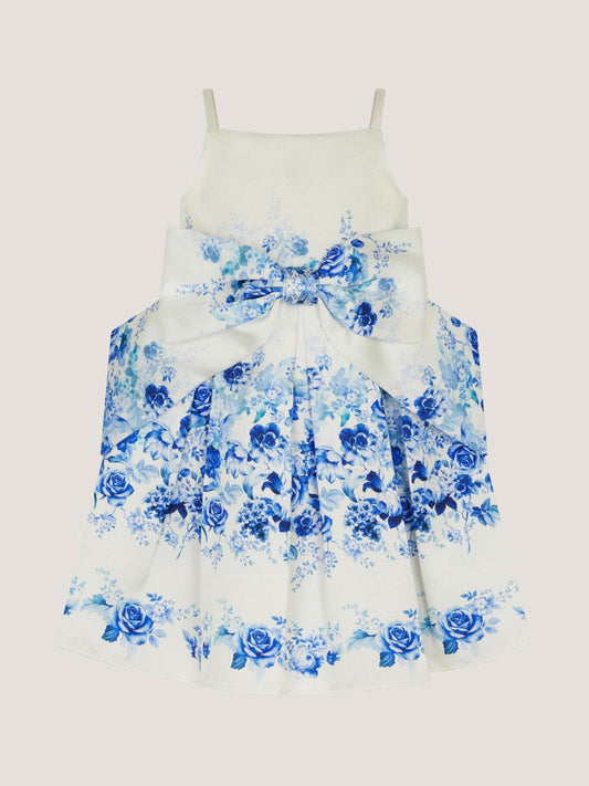 Monsoon Blue Baby Rose Print Bow Party Dress image 1