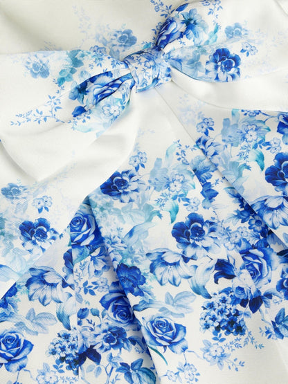 Monsoon Blue Baby Rose Print Bow Party Dress image 2
