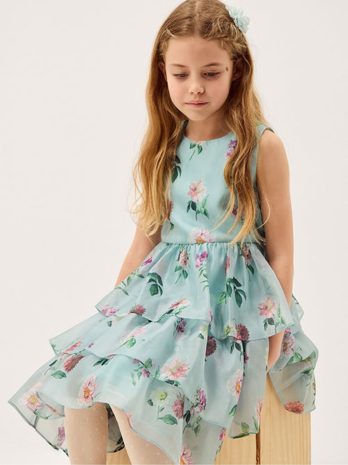 Dsiney Kidz - Monsoon Blue Calla Floral Organza Tiered Party Dress image 1