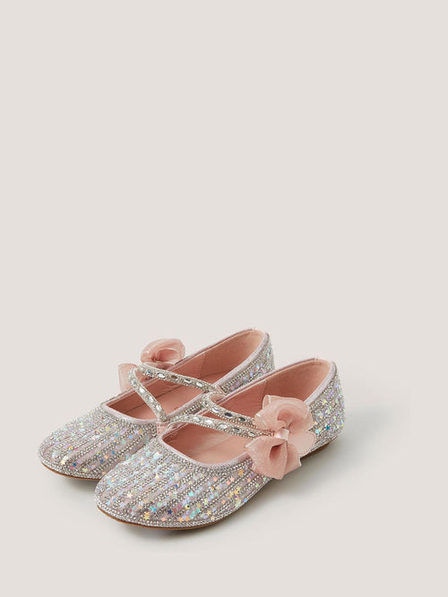 Monsoon Pink Embellished Bow Strap Ballet Flats image 1