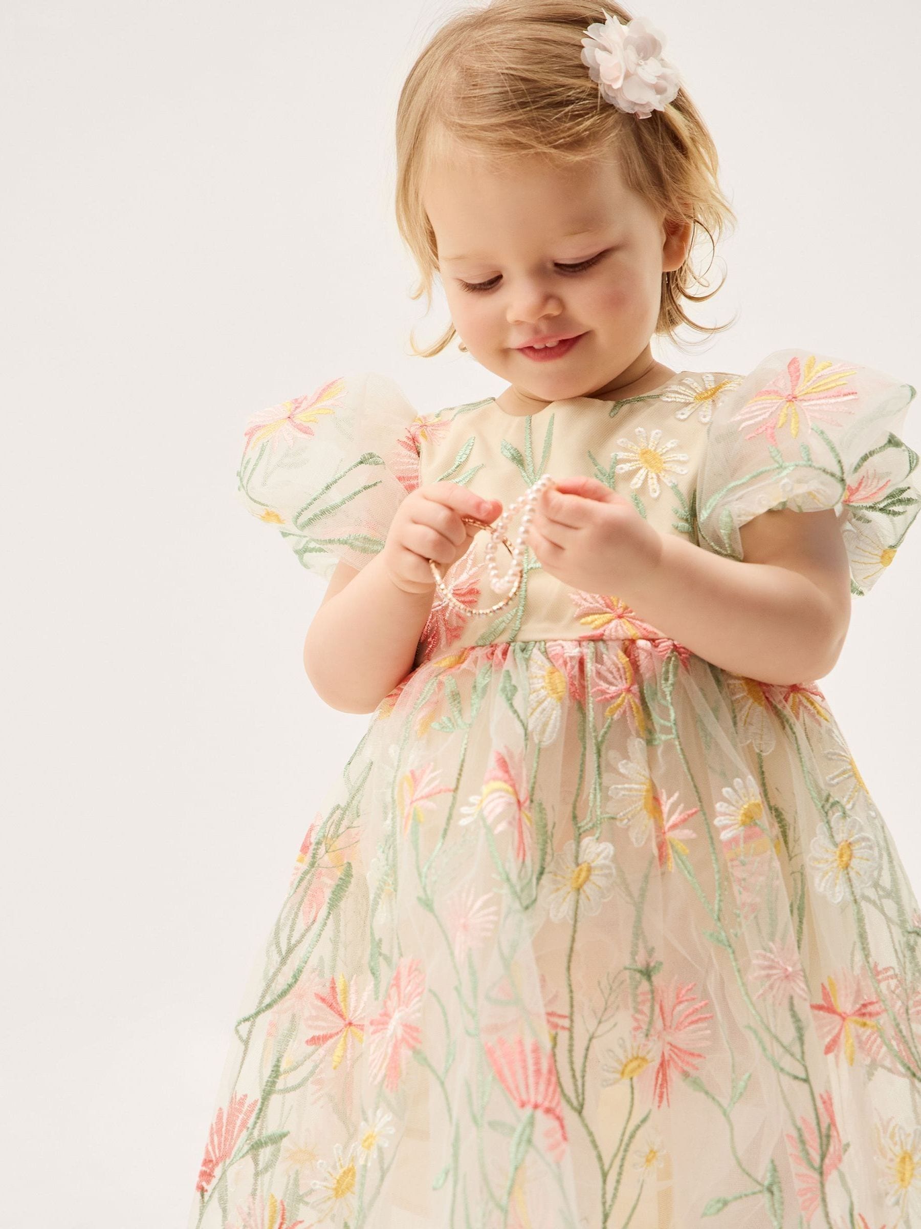 Monsoon Cream Celina Daisy Embroidered Party Dress image 1
