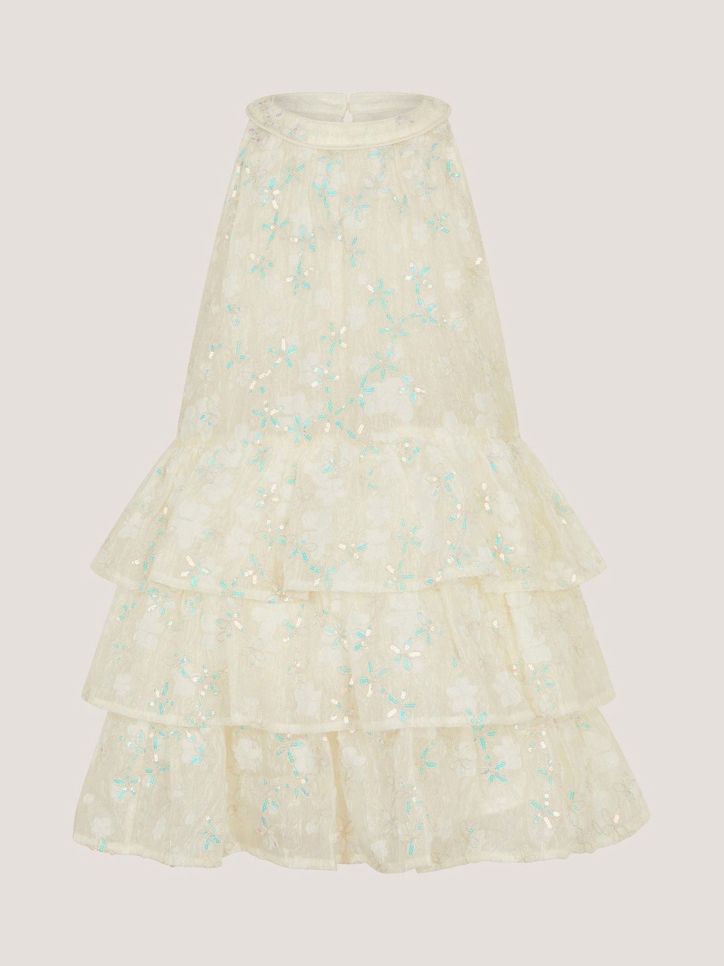 Monsoon Cream Georgie Sequin Jacquard Tiered Party Dress image 2