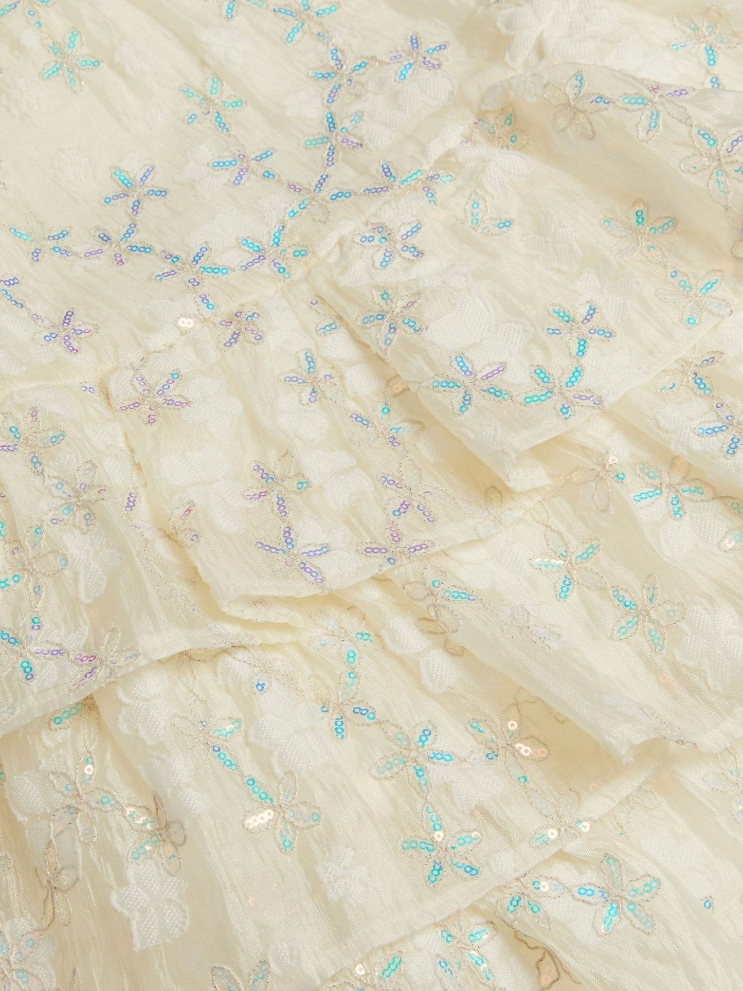 Monsoon Cream Georgie Sequin Jacquard Tiered Party Dress image 3