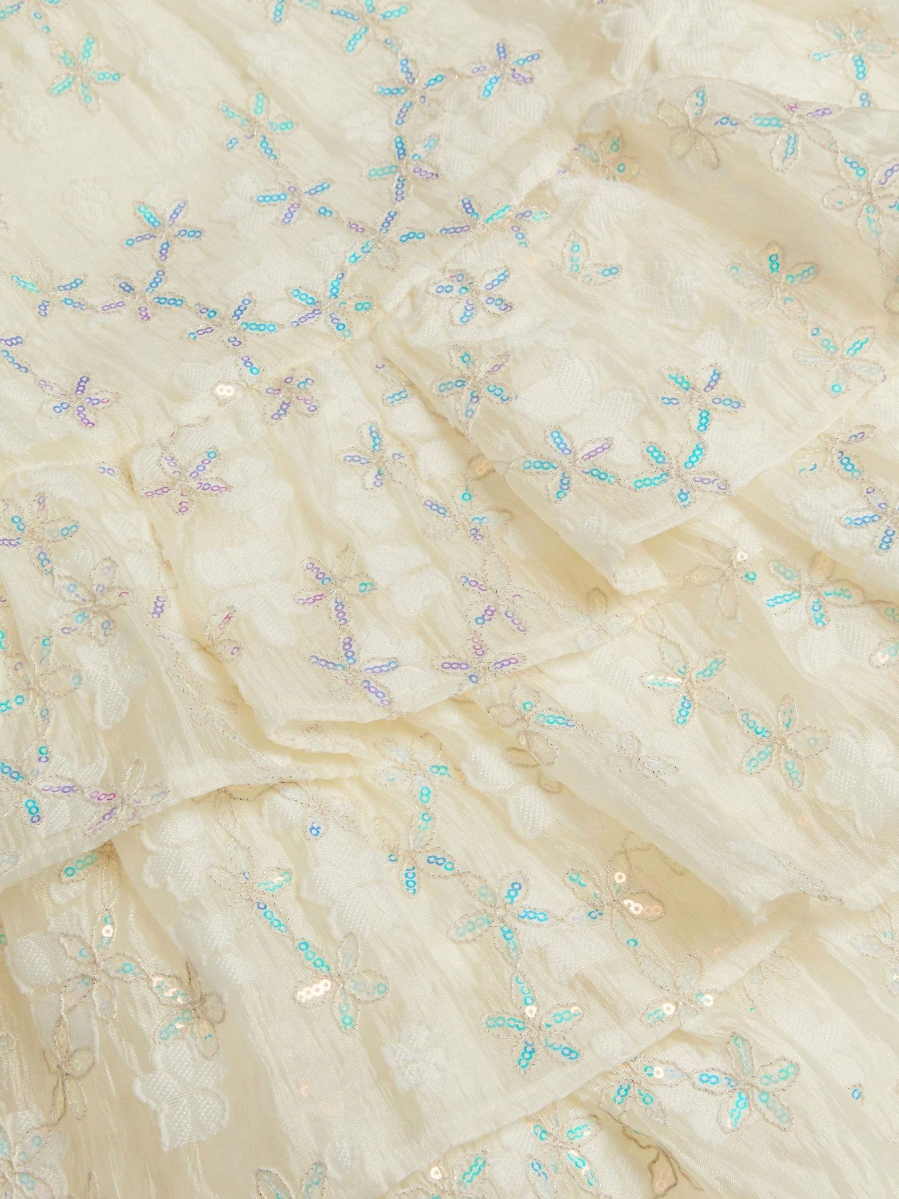 Monsoon Cream Georgie Sequin Jacquard Tiered Party Dress image 3