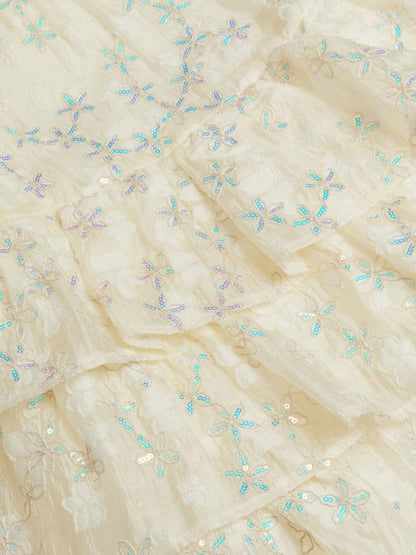 Monsoon Cream Georgie Sequin Jacquard Tiered Party Dress image 3
