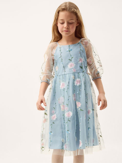 Dsiney Kidz - Monsoon Blue Willow Long Sleeve Embroidered Party Dress image 1