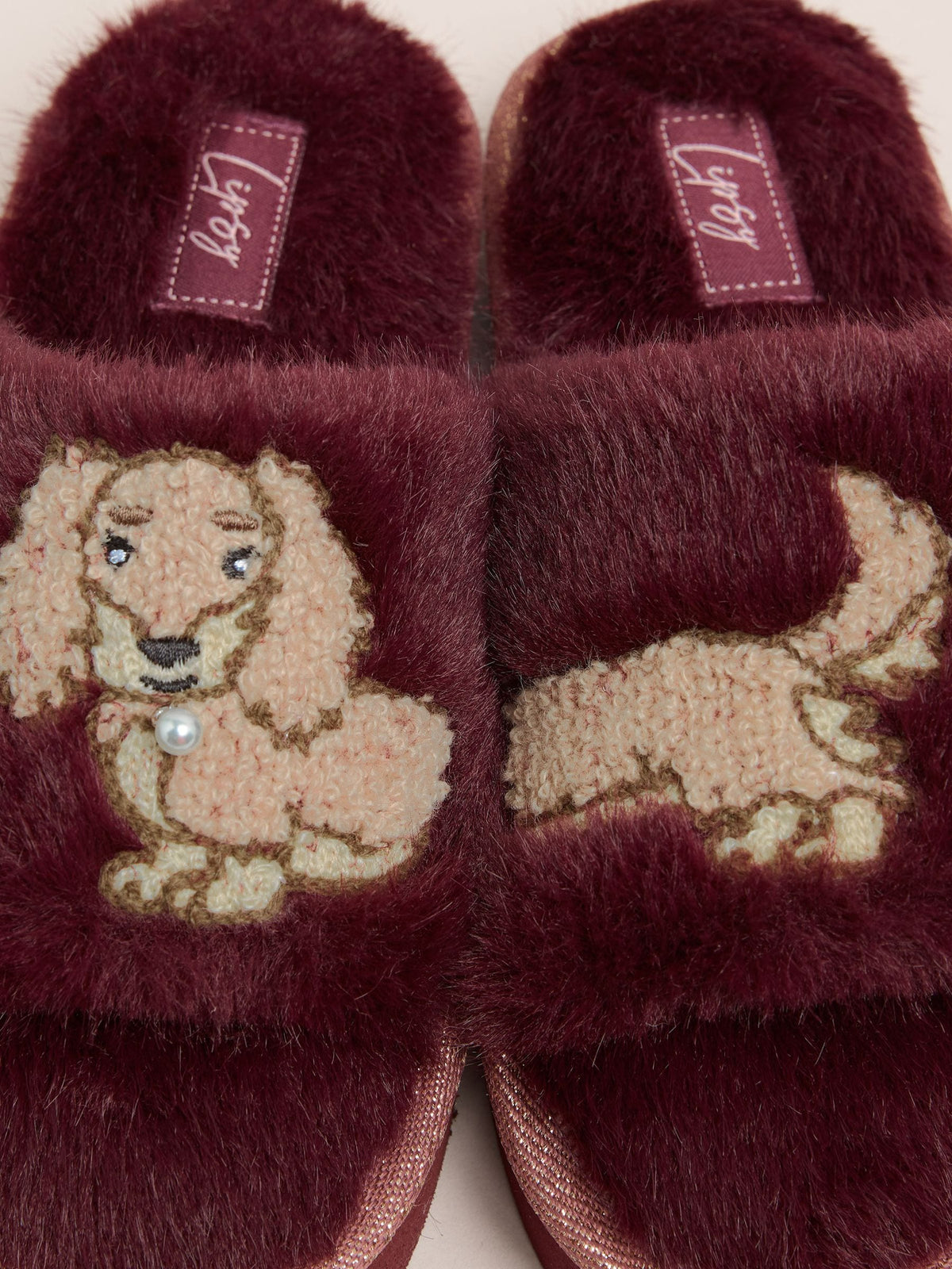 Lipsy Burgundy Red Soft Faux Fur Dog Mule Slippers - image 2