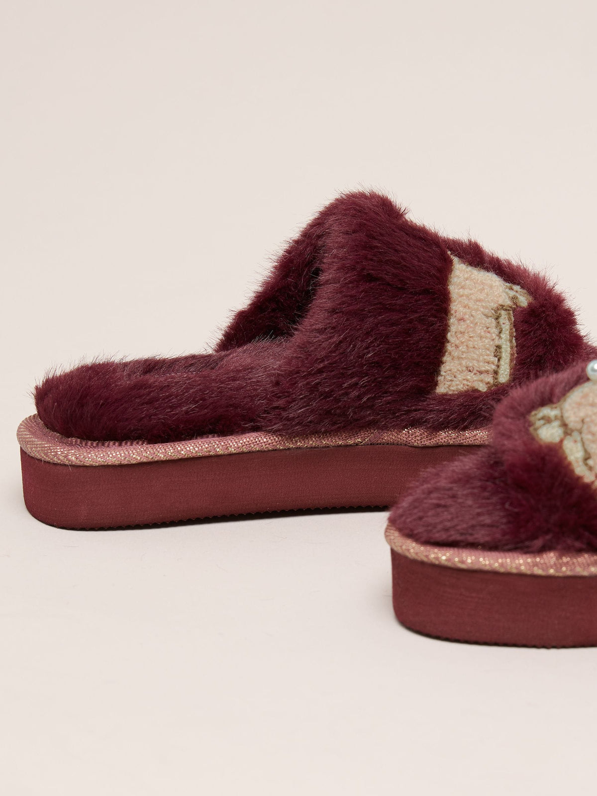 Lipsy Burgundy Red Soft Faux Fur Dog Mule Slippers - image 4