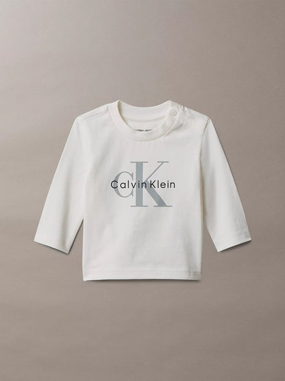 Calvin Klein Jeans Cream/Tofu Newborn Long Sleeve Logo T-Shirt image 1