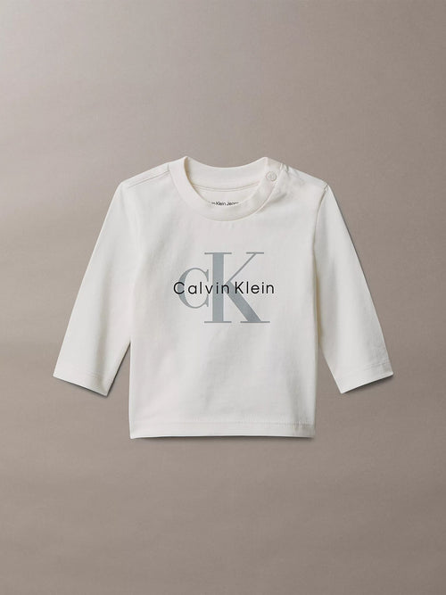Calvin Klein Jeans Cream/Tofu Newborn Long Sleeve Logo T-Shirt image 1