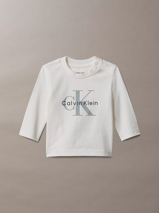 Calvin Klein Jeans Cream/Tofu Newborn Long Sleeve Logo T-Shirt image 1