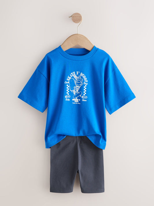 Cobalt Blue Short Sleeve T-Shirt and Cycling Shorts Set (3mths-7yrs) image 3