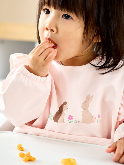 JoJo Maman Bébé Pink Woodland Frill Sleeved Bib image 1