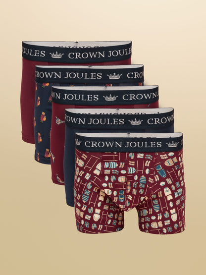 Dsiney Kidz - Joules Navy/Burgandy Cotton Jersey Boxer Shorts 5 Pack image 1