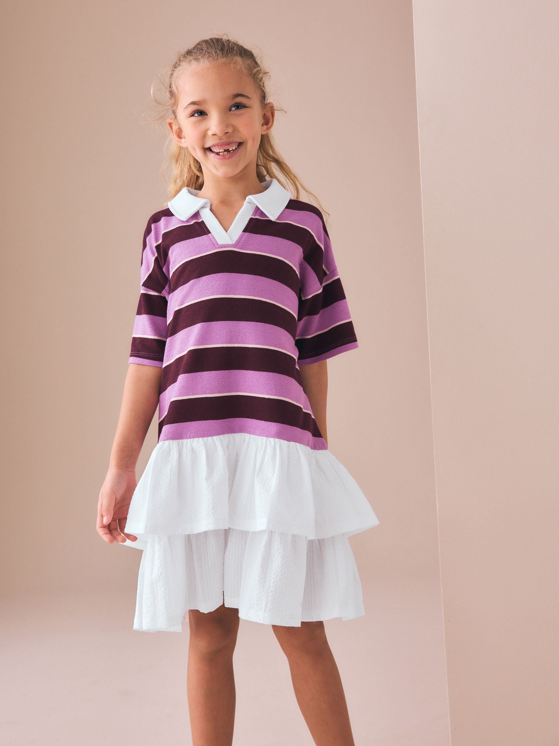 Burgundy Stripe Long Sleeve Rugby Dress (3-16yrs) image 1